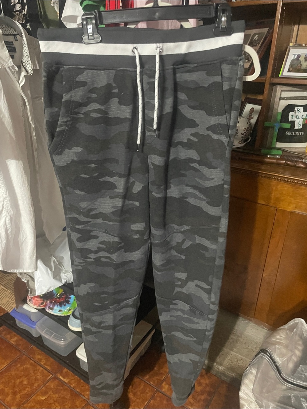 Mens Camo Jogger Pants with Drawstring Waist - Gray